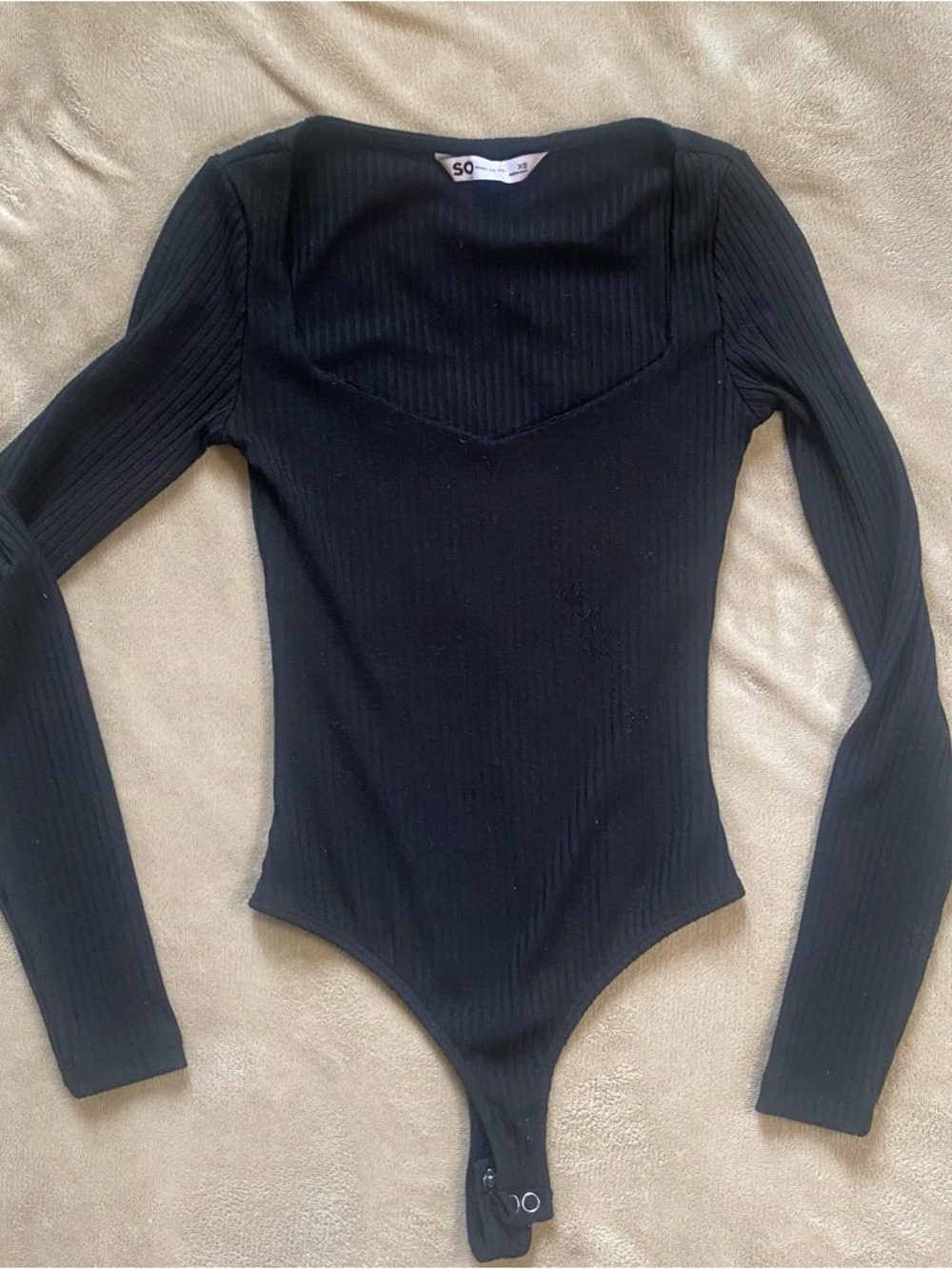 SO Black Ribbed Square-Neck Bodysuit